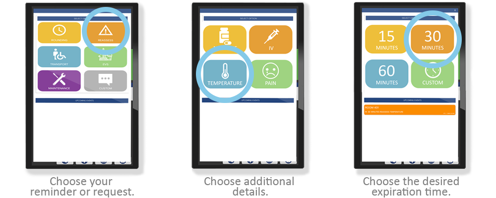 Setting a workflow reminder or request is easy and quick when using a HCI smart hospital board