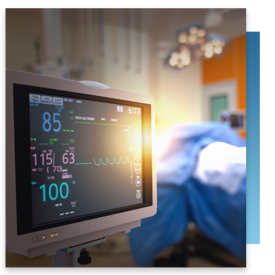 A heartrate monitor screen in hospital room