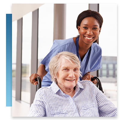 A nurse and her patient smiling