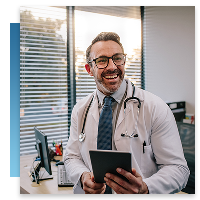 A doctor using a tablet to automate tasks