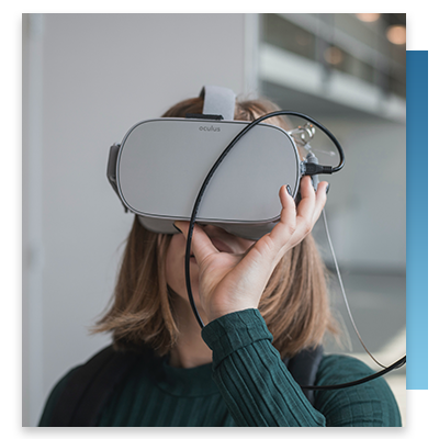 A woman with a VR headset on