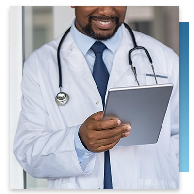 A doctor accessing medical documents on a tablet