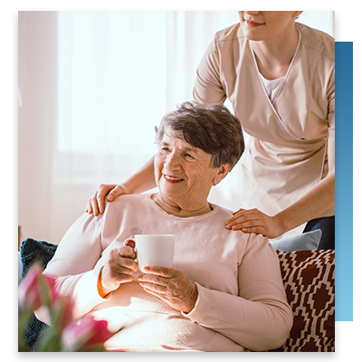 A senior getting comfortable at a care center