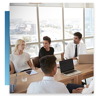 A meeting at a hospital with doctors and administration