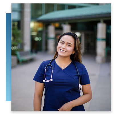 A nurse leaving the hospital after a shift