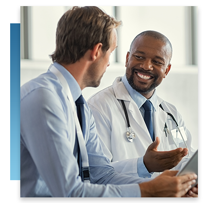 A doctor speaking with a businessman