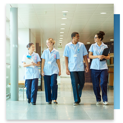 A team of nurses walking together