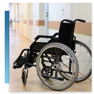 Wheelchair in hospital hallway