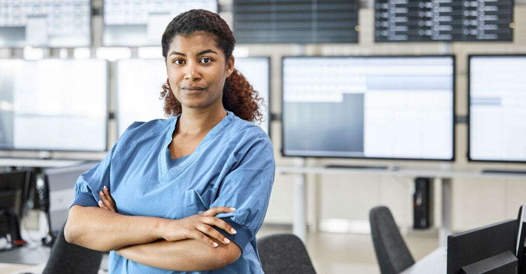 A confident nurse in a control room