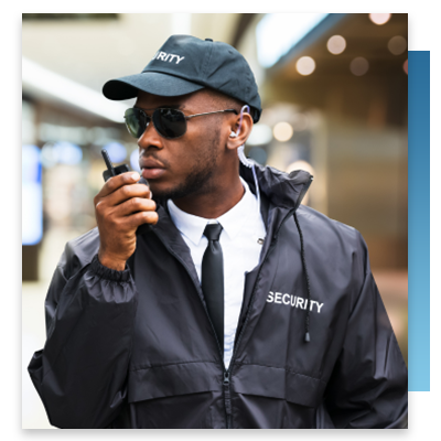 A security guard with radio