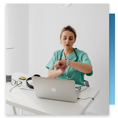 A nurse looking at her watch