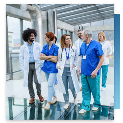 Doctors and nurses walking and talking