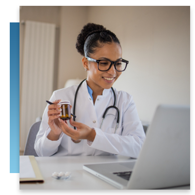 A doctor going over medications during a telehealth call