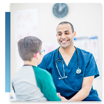 A nurse with a patient in a small clinc