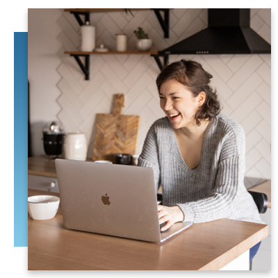 A woman at home on a peer support video call