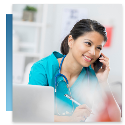 A nurse on a wireless phone