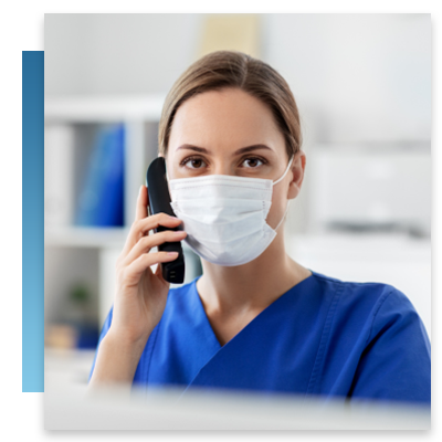 A nurse on a wireless handset